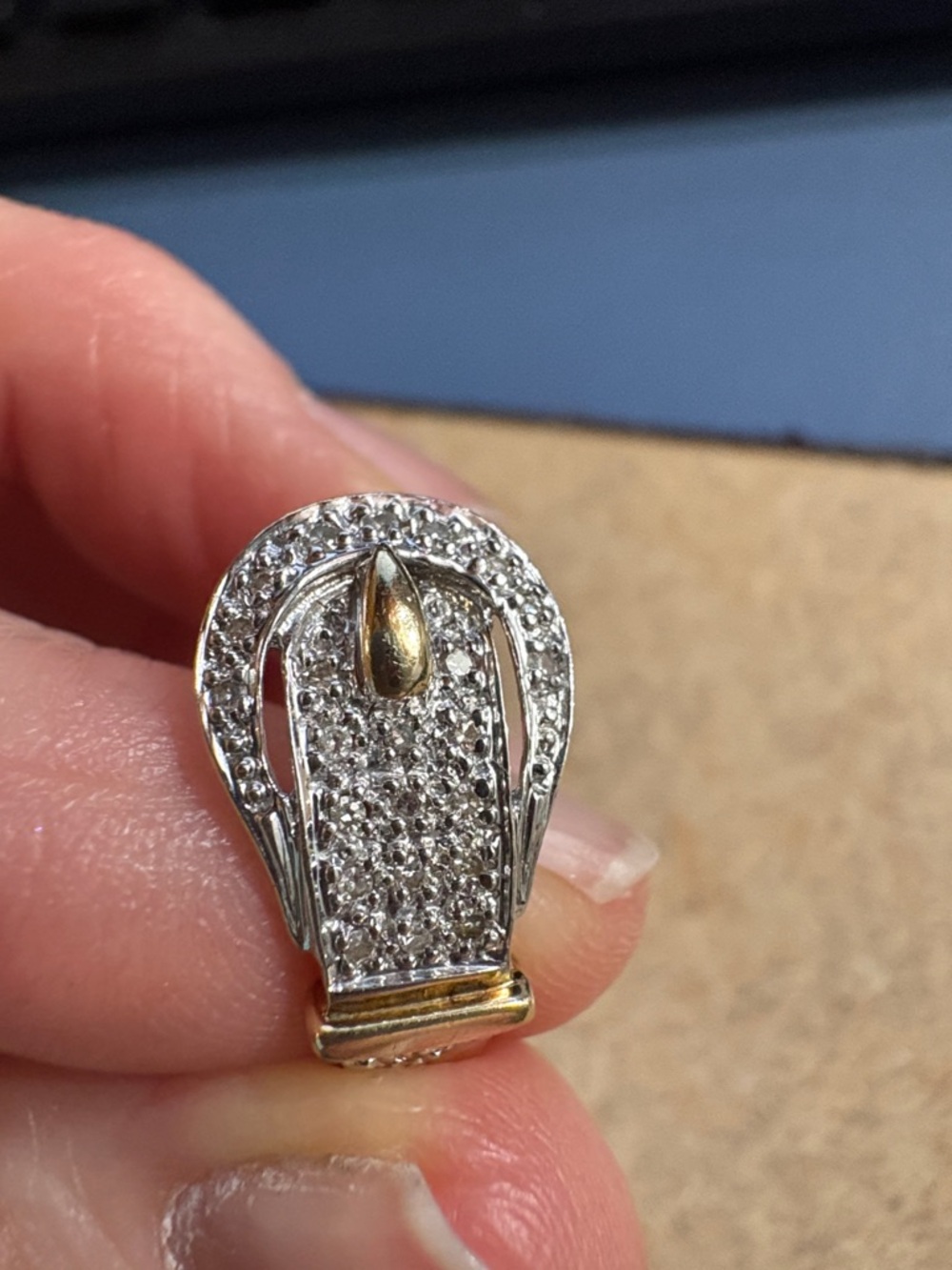Vintage Two-Tone Gold and Silver Pave diamond buckle Ring